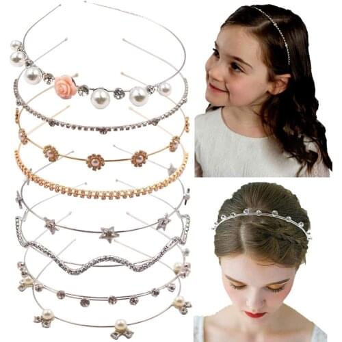 8PCS Crystal Headband Pearls Flower Hairbands Jewelry Rhinestone Fashion Headbands Gold Sliver Metal Headbands Headdress for Gir