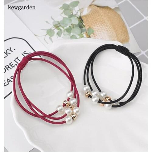Kewgarden DIY Bow Accessories Pearl Hair Ring Female Tie Rope Version Headwear Band 5.5CM Hairband Rubber 20pcs /lot