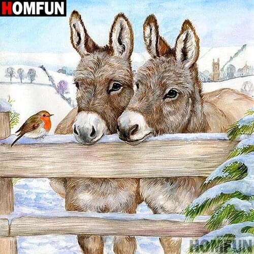 HOMFUN Full Square/Round Drill 5D DIY Diamond Painting "donkey" Embroidery Cross Stitch 5D Home Decor A07107