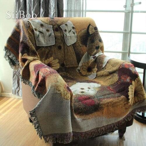 American style 100%Cotton sofa towel lovely cartoon jacquard blanket fringed tassel slip-resistant sofa cover 130*160CM SP2664