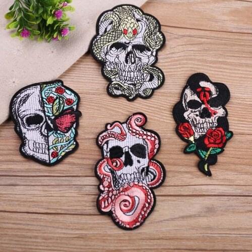 Boutique punk style rose Skull embroidery patches badge skeleton embroidered Coat and hat clothes decorative Free delivery