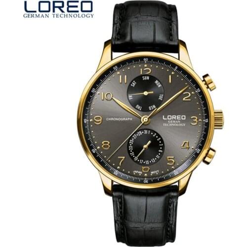 LOREO Business Men Classic Leather Watchband Waterproof Quartz Watch Sapphire Crystal Watches montre homme dropshipping