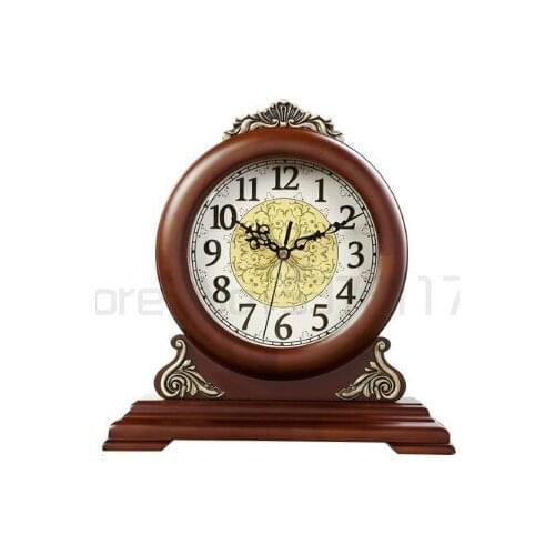 European clock desk clock living room solid wood creative silent Desk Retro Clock Desk Clock