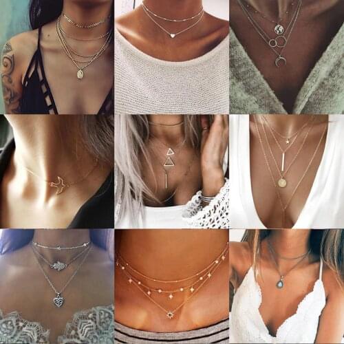 Tocona Multilayer Star Moon Necklaces Pendants for Women Vintage Charm Gold Choker Necklace Gothic Boho Jewelry Wholesale