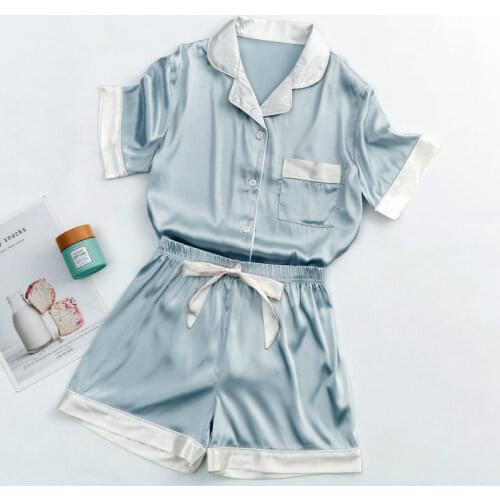 Home Clothes Silk Womens Pajamas Summer Satin Women Sleepwear Pyjama Satin Femme Roomwear Sleep Tops + Pants Pijamas Nightgown