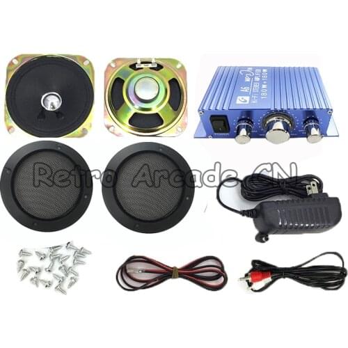 Hi-Fi Audio Stereo Amplifier Arcade Game Machine Kit Audio Cable Power Cable 4 inch Speakers with Black / Chome Net Screw