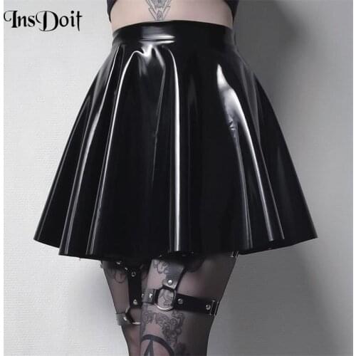 InsDoit Mall Goth Grunge Black Summer Skirts Women Streetwear Faux Leather Vintage High Waist Skirt Women Y2K Fashion Sexy Skirt