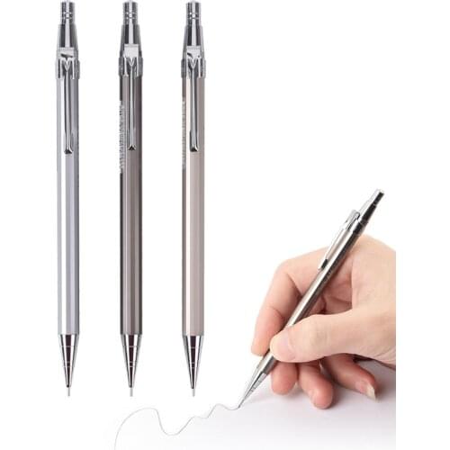 1pcs Silver Metal Mechanical Pencil 0.5mm 0.7mm Lead School Office Supplies Korean Stationery Student Drawing Writing Supplies