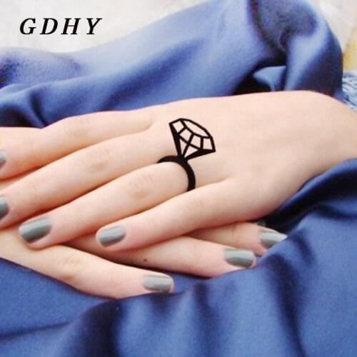 GDHY Lovely Hollowing Black Rhombus Rings Finger Geometric Rhombus Acrylic Erect Rings Finger For Wife Lover Wedding Jewelry