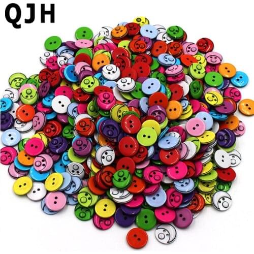 50pcs Round 15mm random mixed color Cartoon Smile resin buttons 2holes DIY Scrapbook Handmade Sewing clothes Accessories