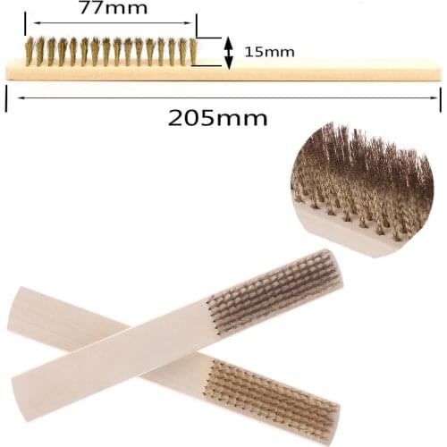 Copper Wire Brass Wood Handle Wire Scratch Brush 205mm For Metal Cleaning 6/8 Row Hand Tool