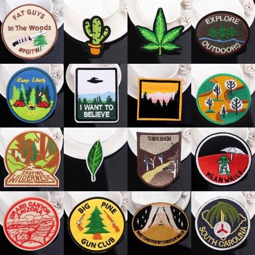 Prajna Badges Patch Metal Iron On Patches For Clothing Embroidered Patches For Clothing Landscape UFO Patch DIY Clothes Stickers