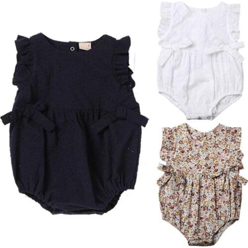 Cute Newborn Baby Girls Floral Romper Bowknot Clothes One Pieces Jumpsuit Outfit Infant Toddler Girl Sleeveless Brief Rompers
