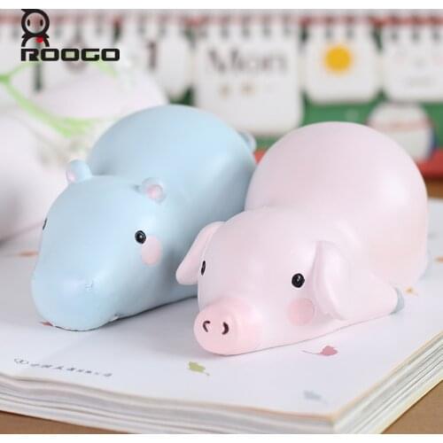 Roogo Cartoon Hippo Pig Mini Figure Resin Craft Ornaments Home Garden Figurines House Decoration Cute Birthday Gift For Kids
