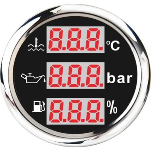 3 in 1 Multi-function Gauge Car Boat Fuel Level Gauge Water Temp Meter Oil Pressure Voltage With Alarm& Backlight
