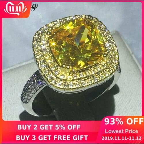 Choucong Fashion Cushion cut 5A zircon Crystal ring White Yellow gold filled Engagement Wedding Band Rings For Women bijoux