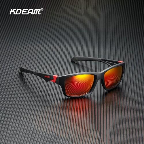 Mens Polarized Sunglasses KDEAM TR90 Square Sports Shades High Quality Flexible Frame UV400 Mirror Lens With Free Box