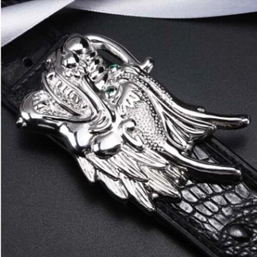 LINSHE Leather belt male genuine leather 925 sterling silver jade buckle head casual versatile men belt crocodile leather belt