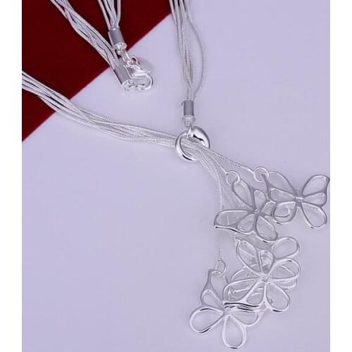 N099 Lucky Charm Silver Color Pendants For Women Sterling Jewelry Necklace Women Accessories Fashion Five Butterfly Necklaces