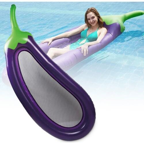 Inflatable Eggplant Pool Float Row Air Mattress Water Hammock Fun Swimming Pool Floaties Summer Lounge Bed Party Toy