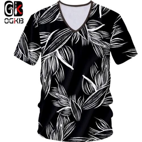 OGKB Sexy Style Leaves Plant Forest 3d Print Tee Short Sleeve V Neck T-shirt Man/woman T Shirt Summer Causal Harajuku Unisex