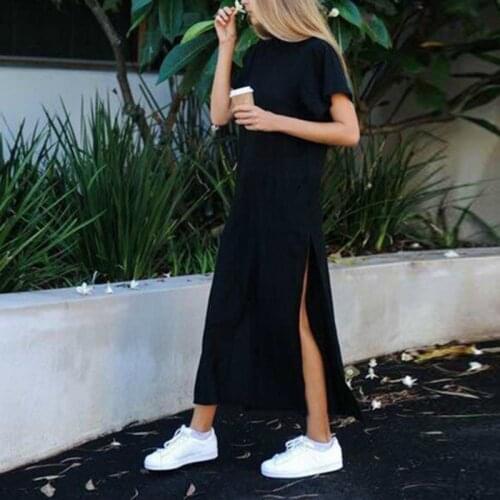 Shirt Dress Women 2021 Summer Fashion Beach Sexy Bodycon Elegant Long Round Neck Cotton Black Long Dresses Sundress Oversize