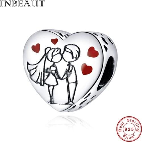 100% Real 925 sterling silver charm sweet time couple beads fit brand Pan bracelet DIY jewelry Valentines Day gift making