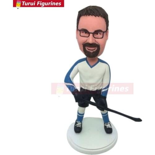 Ice Hocky Fully Customer Design Bobble Head Clay Figurines Based on Customers' Photos Using As Wedding or Birthday Cake Topper