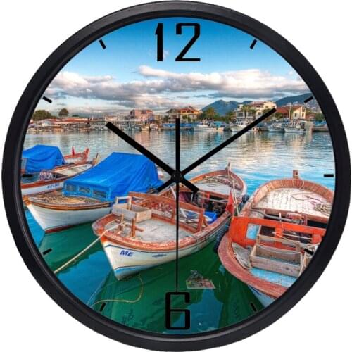 Hot Brand River Boat Living Room Wall Clock Home Decor Personalized Glass Silent Clock