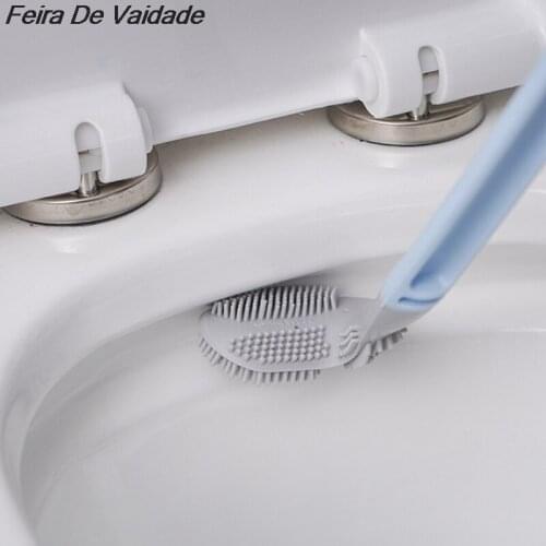 4 Colors Toilet Brush Water Leak Proof With Base Silicone WC Flat Head Flexible Soft Bristles Brush with Quick Drying Holder Set