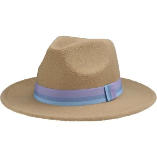 Women Hats Solid Green Blue Khaki Wide Brim Ribbon Band Fedoras Hats Fashionable Church Classic Decorate Hats Gorras Para Mujer