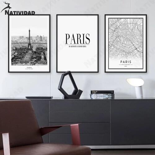 Modern Minimalist Canvas Mural Paris Map Text Picture Art Print Poster Minimalism Living Room Bedroom Home Aesthetic Decoration