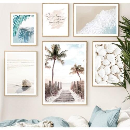 Sunrise Path Poolside Palm Leaf Beach Wave Shells Nordic Poster Wall Art Print Canvas Painting Decor Pictures For Living Room