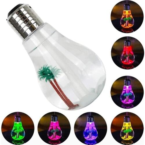 400Ml USB Air Humidifier Bulb Light Diffuser, Purifier Sprayer with Color LED Night Light for Home Decoration