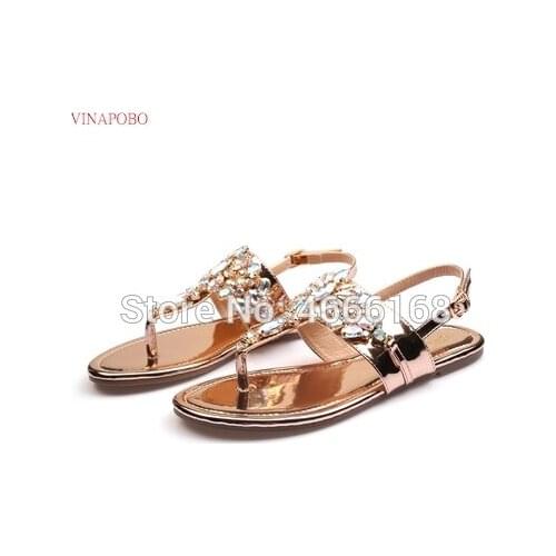 Vinapobo Womens Rhinestone Sandals 2019 Summer New Style Rhinestone Elegant Flat Womens Flip-flops Comfortable Girls Beach Fla