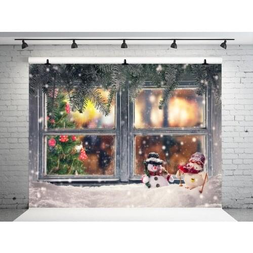 VinylBDS Gray Christmas Backdrops photography ChristmasTree Window Snowman Photographie Background Photography Studio Background