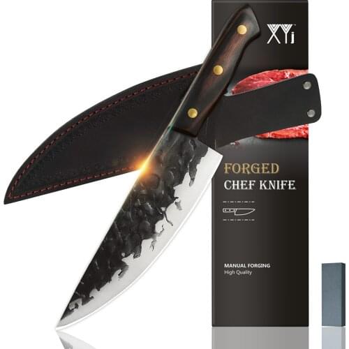 XYj Chef Knife 8 Inch Kitchen Slicing Chef Knife Tool Sheath Leather Case Gift Set Forged Kitchen Chefs Slicer Knife Tool Gift