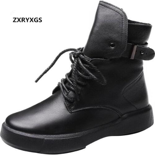 2021 New Original Handmade Real Leather Boots Women Shoes Martin Boots Elegant Fashion Boots Plus Velvet Warm Snow Boots Flat
