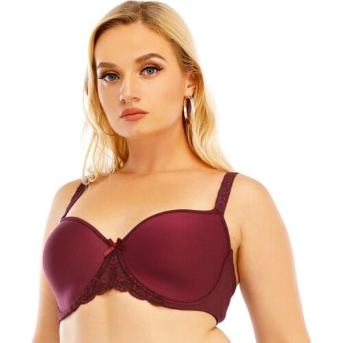 Wine Red Adjusted-straps Ladies Bras Woman Lace Bra Underwire Unlined Solid Color Lace 3/4 Cup 36 38 40 42 44 C D E