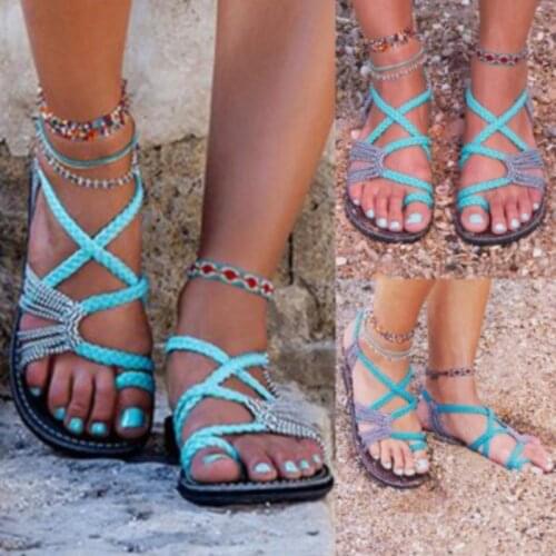2020 Roman Summer Sandals Explosion Color Matching Rope Knot Beach Toe Sandals Women Plus Size 35-43