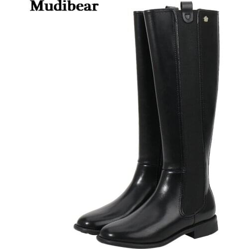 Mudibear Womens High Leg Boots Winter Knight Boots Increased Wear-Resistant Heel Solid Color Rubber Sole Warm Comfortable Shoes