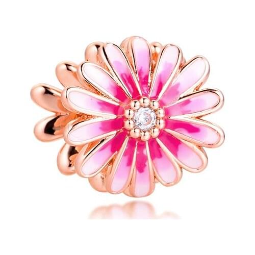2020 Hot Sale Pink Flower Charm for Chain Bracelets Women 925 Sterling Silver Jewelry Making