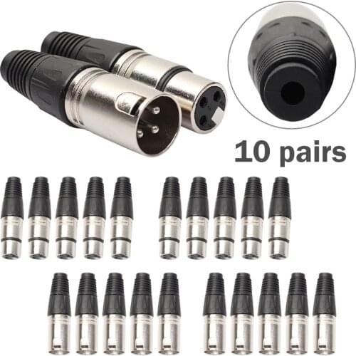 10Pair XLR 3Pin Female MIC Jack Plug Audio Microphone Cable Connector Black Microphone Connectors XLR Adapter Dropshipping
