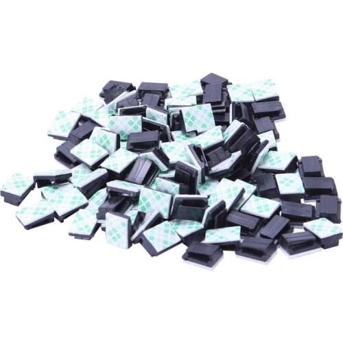 100pcs Plastic Wire Tie Rectangle Cable Mount Clip Clamp Self-adhesive Black CNIM Hot