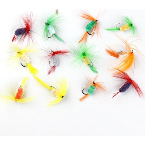12pcs/lot Insect Fly Fishing Lures Artificial Fishing Bait Feather Hooks Carp Fishing Bait For Fishing Accessriose FY12