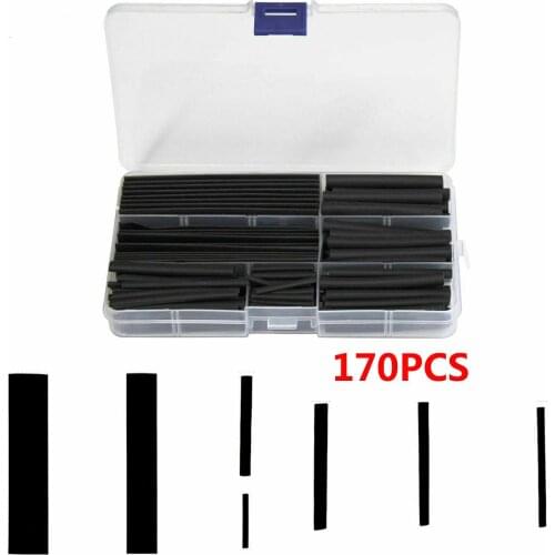 170pcs Heat shrink Tube Polyolefin Shrinking Sleeve Assorted Tubing Wire Cable 2:1 Black Electronic Kit Insulated Sleeving