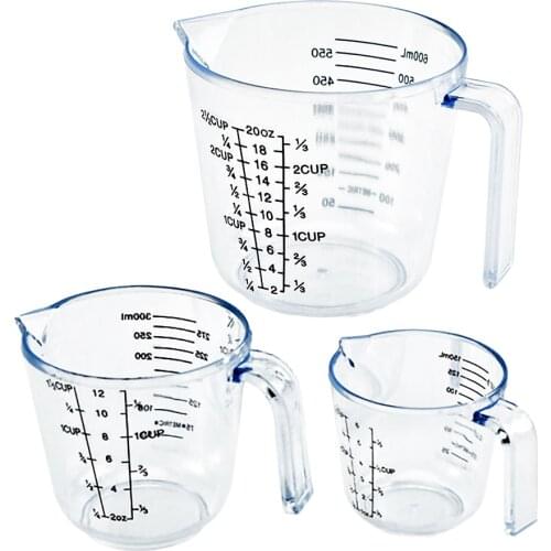3Pcs Plastic Clear Measuring Cups Set Home Kitchen Baking Flour Sugar Water Jugs with Scales
