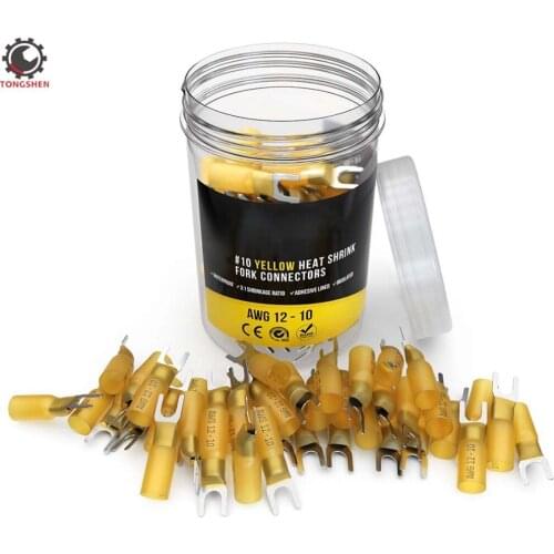 40Pcs Heat Shrink Fork Crimp Connectors Heat Shrink Fork Spade Terminals Insulated Wire Connectors Cable Crimping Terminals