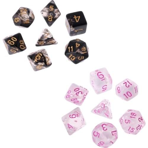 7 Pcs/Set New Game Dice Transparent Fashion Dices Multi-side Desktop Games Party Play Gifts Polyhedral Black/Pink