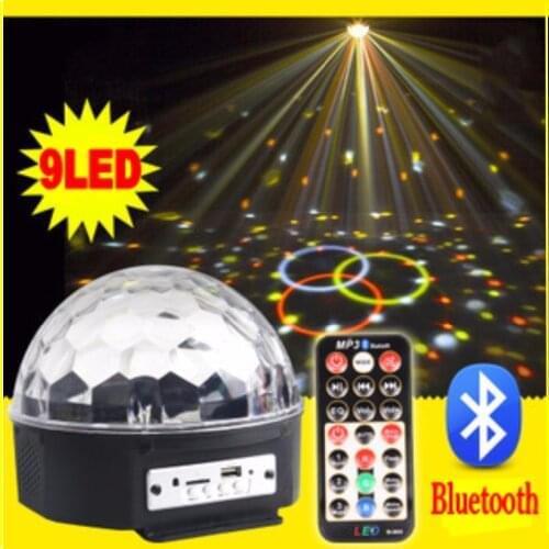 9 Colors MP3 Bluetooth Crystal Magic Ball Led Stage Lamp Disco Laser Light Party Lights Sound Control Laser Projector Music KTV